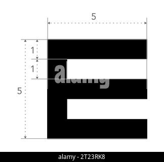 E-Diagramm Augenprüfsymbol mit Messungen, die medizinische Illustration umfallen. Linienvektor Skizzenstil Kontur isoliert. Augenoptometriker zur Untersuchung optischer Brillen Stock Vektor