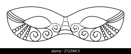 Schwarze Linie Maskerade Maske mit Perlen und Spitze, Vektorillustration für Mardi Gras Stock Vektor