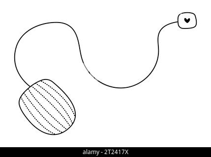 Schwarze pc-Maus mit Kabel, Laptop-Zubehör mit Kabel, niedliche Vektorkritzelei von Computer-Gadget in minimalem Stil Stock Vektor