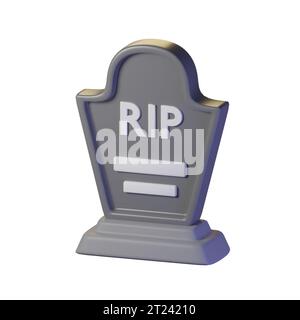 Grauer Grabstein mit RIP-Schrift. Isoliert auf weißem Hintergrund. 3D-Abbildung. Hohe Auflösung Stockfoto