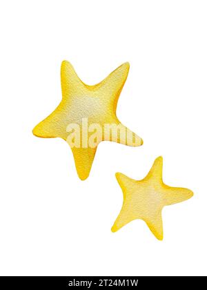 Aquarellabbildung - gelber Stern im Zeichentrickstil. Auf einem isolierten Hintergrund. Stockfoto
