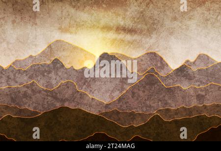 Natur Abendlandschaft mit Berggipfeln. Berge Reisen Urlaub Vektor Hintergrund. Konzept Außendesign Stock Vektor