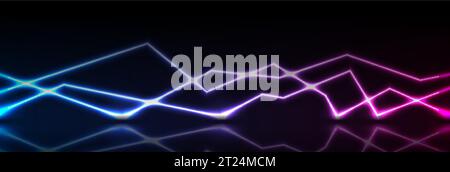 Blaue, violette, gekrümmte Linien mit Reflexion. Abstrakter, glänzender Retro-Hintergrund. Futuristisches leuchtendes Vektor-Bannerdesign Stock Vektor