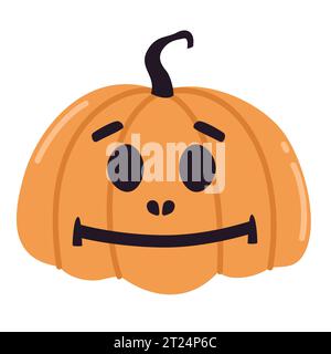 Halloween-Pumkin-Vektor-Sticker. Halloween isoliert Symbol. Kürbis mit gleichgültigem Ausdruck auf weißem Hintergrund. Vektorabbildung Stock Vektor