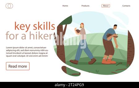 Wanderer sammeln trockene Äste für eine Brandvektorillustration. Schlüsselkompetenzen für einen Wanderer und Teamwork im wilden Konzept für Poster, Banner, Website Stock Vektor