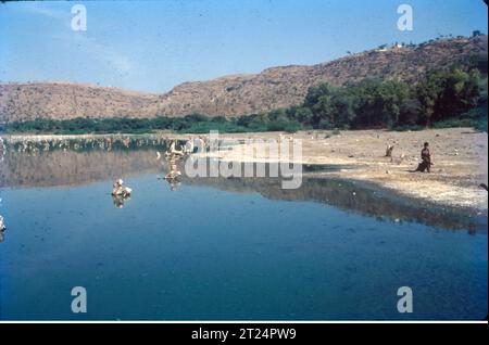 Lonar Lake, auch bekannt als Lonar-Krater, ist ein National Geo-Heritage Monument, Salzlake, Soda Lake, der sich in Lonar im Bezirk Buldhana, Maharashtra, Indien befindet. Der Lonar Lake ist ein Astrobleme, der durch einen Meteoriteneinschlag während des pleistozänen Epochs entstanden ist. Stockfoto