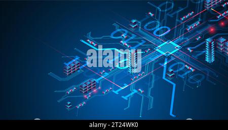 Isometrisches Big-Data-Konzept, Datenbank. Abstrakter technologischer Hintergrund. Vektorabbildung Stock Vektor