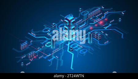 Isometrisches Big-Data-Konzept, Datenbank. Abstrakter technologischer Hintergrund. Vektorabbildung Stock Vektor