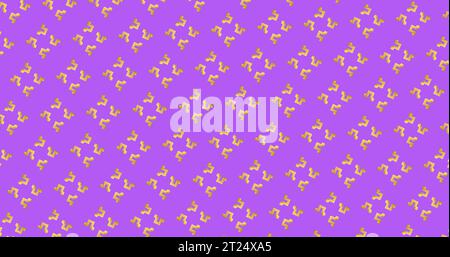 Reihen mit gelben Notenmustern auf violettem Hintergrund Stockfoto