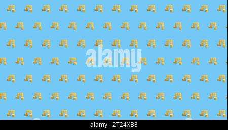 Reihen mit gelben Notenmustern auf blauem Hintergrund Stockfoto