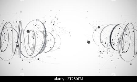 Vorlage für die Präsentation von Wissenschaft und Technologie. Hintergrund im Plexusstil. Stock Vektor