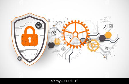 Technologischer abstrakter Hintergrund zum Thema Informationsschutz und Computersicherheit. Vektor Stock Vektor