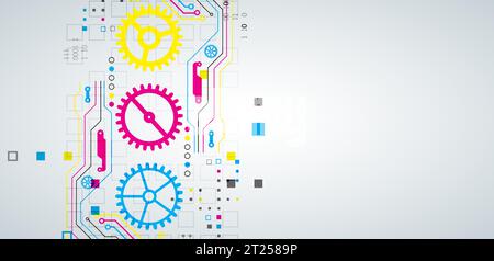 Abstrakter technologischer Hintergrund mit verschiedenen Elementen. CMYK-Konzept. Vektor Stock Vektor