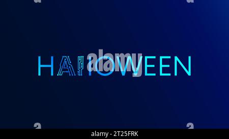 Halloween-Logo im Electronic-Technology-Stil. Halloween Party Banner zum Thema Künstliche Intelligenz oder KI. Logo AI besteht aus PCB oder Electroni Stock Vektor