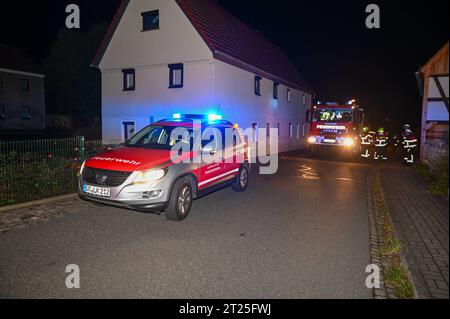 Ebersdorf - Brandserie geht weiter: Hecke steht in Flammen 12.10.2023 gegen 22:50 Uhr Ebersdorf, Niederen Dorfstraße Fotograf: LausitzNews.de/ Philipp Grohmann die Brandserie in und um Löbau setzt sich weiter fort. Nur ein paar Stunden nach dem Brand eines AST- & Laubhaufens in Ebersdorf schrillen die Sirenen erneut. Gegen 22:50 Uhr wurden die Kameradinnen und Kameraden aus Ebersdorf und Löbau erneut zu einem Brand in Ebersdorf alarmiert. In der Niederen Dorfstraße steht diesmal eine Hecke in Flammen, das Feuer drohte sich schnell ausbreiten. Durch das schnelle handeln der Feuerwehrleute Ko Stockfoto