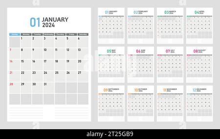 Vektorkalenderraster für 2024 Stock Vektor