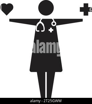 Doktor Icon Vektor weibliches Piktogramm mit Herzsymbol für medizinische Beratung in Glyph Illustration Stock Vektor