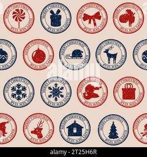 Weihnachtspostmarke nahtloses Muster alte Briefmarken Stock Vektor