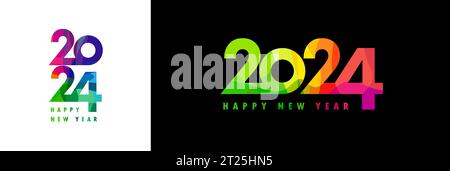 Happy New Year 2024 – farbenfrohes Typografie-Logo mit Facetten. Premium-Vektor-Illustration Firmengruß und Neujahrsfeier 2024 Stock Vektor