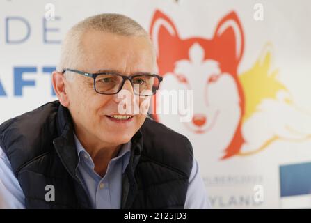 WSA Trockenlandweltmeisterschaften - Pressekonferenz Mühlberg 14.10.2023, Mühlberg/drei Gleichen, gut Ringhofen, Pressegespraech zu den WSA Trockenlandweltmeisterschaften vom 08.-10.12.2023 in Mühlberg im Bild: Andreas Wiatowski Praesident Verband deutscher Schlittenhundesportvereine *** WSA Trockenlandweltmeisterschaften Pressekonferenz Mühlberg 14 10 2023, Mühlberg drei Gleichen, gut Ringhofen, Pressekonferenz zur WSA Trockenlandweltmeisterschaft vom 08 10 12 2023 in Mühlberg im Bild Andreas Wiatowski Präsident Verband Deutscher Schlittenhundesportvereine Stockfoto