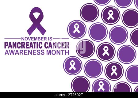 Der November ist der Sensibilisierungsmonat für Bauchspeicheldrüsenkrebs. Banner mit violettem Band. Vektorabbildung. Stock Vektor