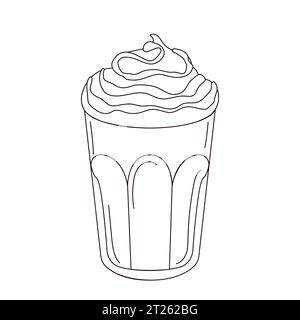 Frappuccino Eiskaffee in einer Glastasse in Strichkunst, Sketch-Stil. Vektorillustration auf weißem Hintergrund isoliert. Stock Vektor