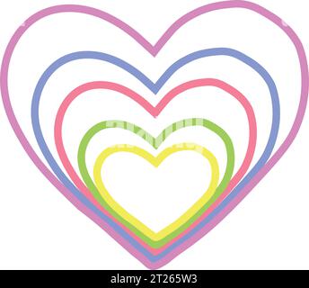 Wunderschöne Mischfarben Herzformen, als Symbole, in Symbolen, Emoticon, Regenbogenfarben Stock Vektor