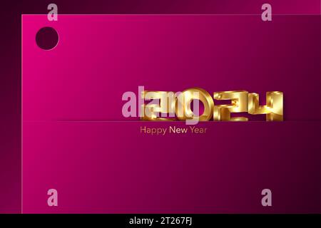 2024 goldene 3D-Zahlen, Happy New Year Banner Weihnachtsmotiv. Weihnachtsmodedesign für Grußkarte, Einladung, Kalender, Party, Gold-Luxus-vip Stock Vektor