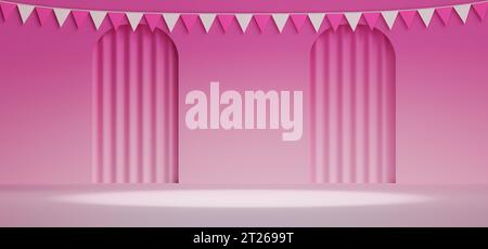 Produkt-Ausstellungsraum 3d.Stand Podium Wandszene Pastell-Farbhintergrund.abstrakter Verlauf rosa Studiohintergrund für Produktpräsentation Stockfoto