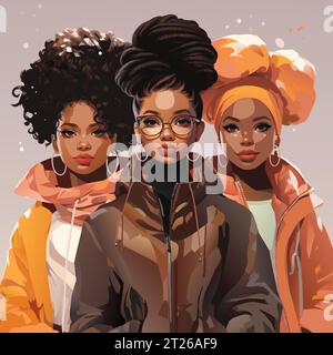 Afroamerikaner Mädchen Mode Illustration. Vektor Stock Vektor