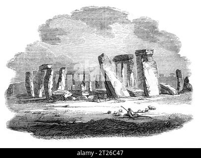 Stonehenge vor der Restaurierung um 1860. Black-and-White-Illustration aus dem „Old England“, veröffentlicht von James Sangster im Jahr 1860. Stockfoto