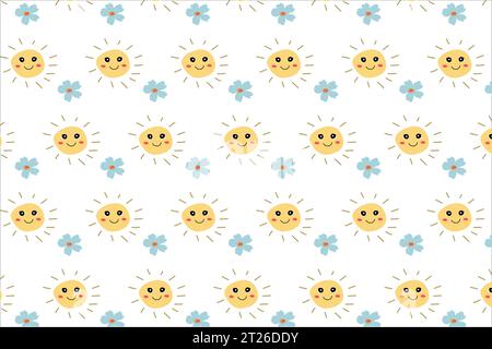 Niedliches Babymuster mit Sonne und Blume lächelnd Stock Vektor