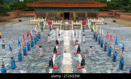 Zunhua City, China - 27. August 2023: Luftbild der architektonischen Landschaft des Xiaoling Mausoleums der östlichen Qing-Dynastie. Stockfoto