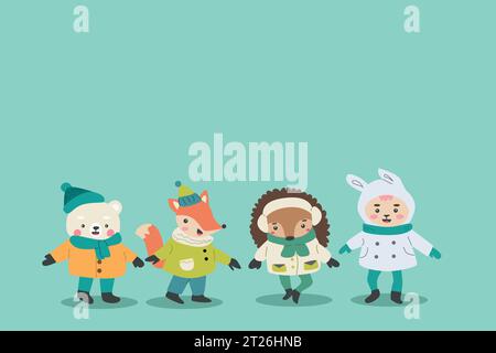 Winterhintergrund mit niedlichen wilden Tieren Stock Vektor