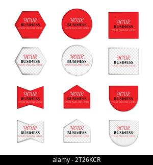 Rote und transparente Abzeichen mit verschiedenen Formen Banner Kunst Vektor Illustration für Werbung Stock Vektor