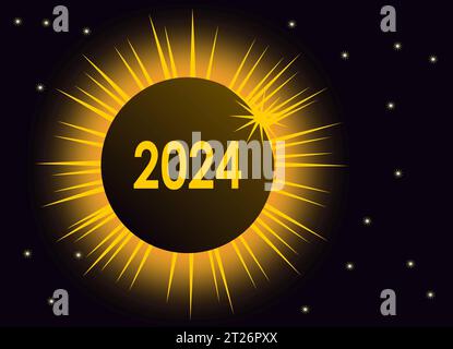 Illustration der totalen Sonnenfinsternis im Jahr 2024 Stockfoto
