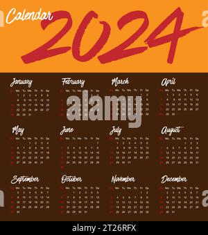 Kalender 2024, für Unternehmen, modern und sauber, schlank, Vektorvorlagen, die Wochen beginnen am montag, ein frohes neues Jahr 2024 Stock Vektor