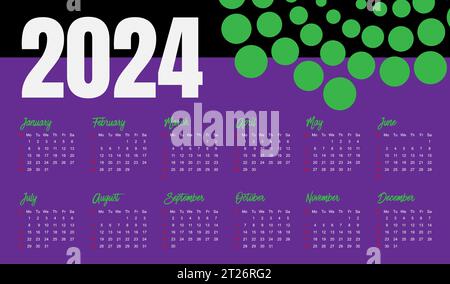 Kalender 2024, für Unternehmen, modern und sauber, schlank, Vektorvorlagen, die Wochen beginnen am montag, ein frohes neues Jahr 2024 Stock Vektor