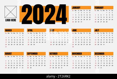 Kalender 2024, für Unternehmen, modern und sauber, schlank, Vektorvorlagen, die Wochen beginnen am montag, ein frohes neues Jahr 2024 Stock Vektor