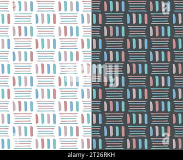 Abstraktes, nahtloses Doodle-Muster, handgezeichnete Pinselstrichlinien, zeitgenössisches geometrisches Gitter. Pastelltöne. Transparent Stock Vektor