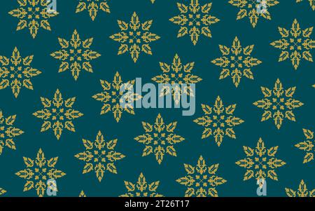 Traditionelles klassisches malaiisches handgewebtes grünes Songket wie Batik aus Indonesien oder ethnisches Muster mit Goldfäden Vektor, florales Mandala aus malaysia Stock Vektor