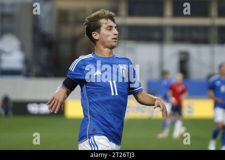 Bozen, Italien. Oktober 2023. Tommaso Baldanzi von Italien während Italien U21 gegen Norwegen U21, 3Â° Spiel der europäischen Qualifikation 2025 Gruppe A, Spiel bei GNerone Claudio Druso in Bozen - Bolzen (BZ), Italien, 17. Oktober 2023. Quelle: Unabhängige Fotoagentur/Alamy Live News Stockfoto