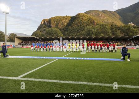 Bozen, Italien. Oktober 2023. Line-up von Italien U21 gegen Norwegen U21, 3Â° Spiel der europäischen Qualifikation 2025 Gruppe A, Spiel bei GNerone Claudio Druso in Bozen - Bolzen (BZ), Italien, 17. Oktober 2023. Quelle: Unabhängige Fotoagentur/Alamy Live News Stockfoto