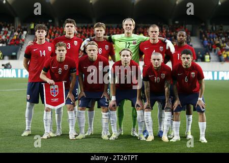 Bozen, Italien. Oktober 2023. Foto des norwegischen Teams bei Italien U21 gegen Norwegen U21, 3Â° Spiel der europäischen Qualifikation 2025 Gruppe A, Spiel bei GNerone Claudio Druso in Bozen - Bolzen (BZ), Italien, 17. Oktober 2023. Quelle: Unabhängige Fotoagentur/Alamy Live News Stockfoto