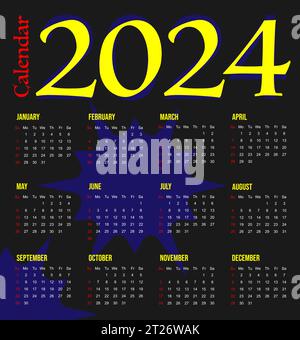 Kalender 2024, für Unternehmen, modern und sauber, schlank, Vektorvorlagen, die Wochen beginnen am montag, ein frohes neues Jahr 2024 Stock Vektor