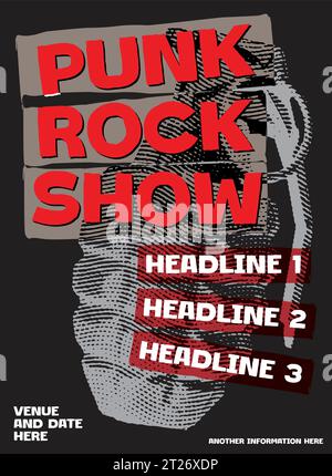 Punk Rock Show, Punk Music Festival Poster, Gigs Show Poster Vorlage Design, Raw und Hype Festival, Musik Konzert Vektor Stock Vektor