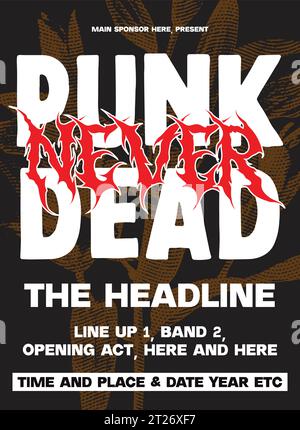 Poster des Punk Music Festivals, Design des Konzertposters, Vorlage für Musikshows, Design der Band-Musikshow, Vektor für Konzertflyer, Punk Never Dead Stock Vektor