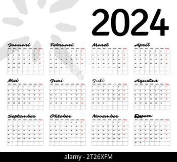 Kalender 2024, für Unternehmen, modern und sauber, schlank, Vektorvorlagen, die Wochen beginnen am montag, ein frohes neues Jahr 2024 Stock Vektor