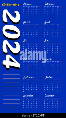 Kalender 2024, für Unternehmen, modern und sauber, schlank, Vektorvorlagen, die Wochen beginnen am montag, ein frohes neues Jahr 2024 Stock Vektor