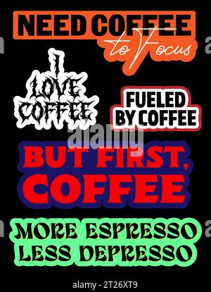 Kaffeeaufkleber-Set, für Barista, Kaffeesüchtige, Dekorationsdesign im Café, Vektorformat Stock Vektor